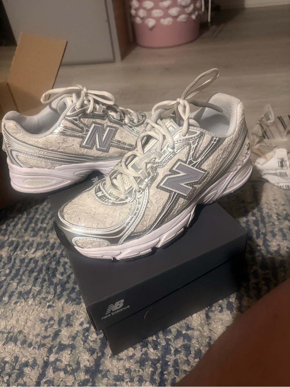 New Balance Women's White and Silver Athletic Sneakers